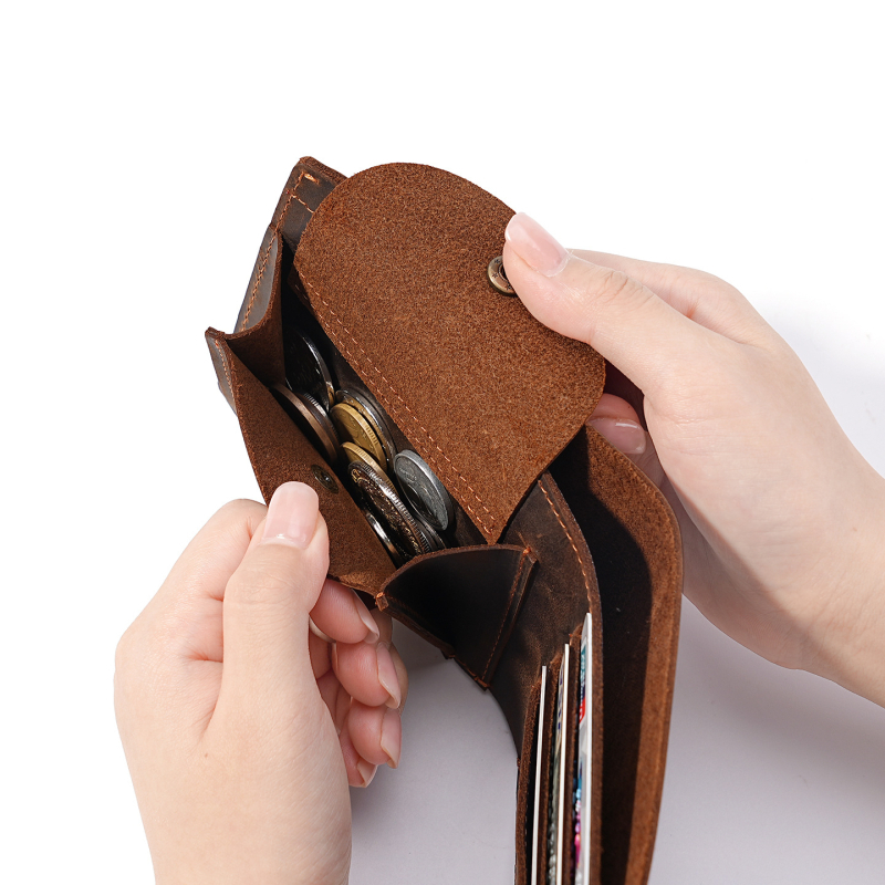 Férfi valódi bőr horizontális pénztárca, első réteg marhabőrből, aprópénztárca, ultra könnyű, vízálló, kibővíthető kapacitás, 2025 téli kiadás