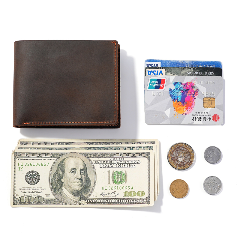 Férfi valódi bőr horizontális pénztárca, első réteg marhabőrből, aprópénztárca, ultra könnyű, vízálló, kibővíthető kapacitás, 2025 téli kiadás