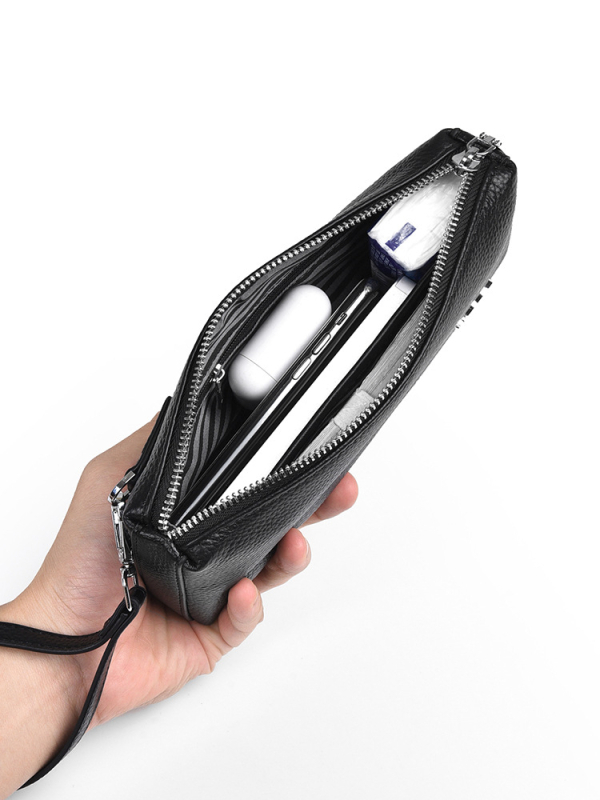 Férfiaknak szánt clutch táska valódi bőrből, első réteg borjúbőrből, ultra könnyű, kopásálló, mindennapi üzleti használatra