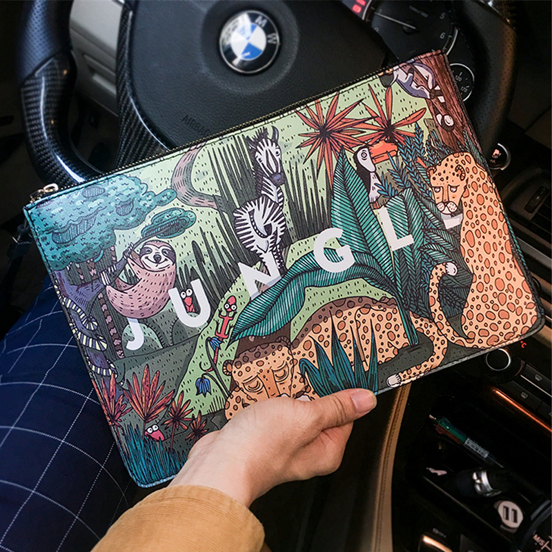Férfi PU bőr clutch — vízálló, utcai stílus, állatmintás, modell YH9979, bélés poliészter