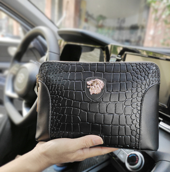 Muška kožna clutch torba s pametnim otključavanjem otiskom prsta, vodootporna i protiv krađe, geometrijski uzorak