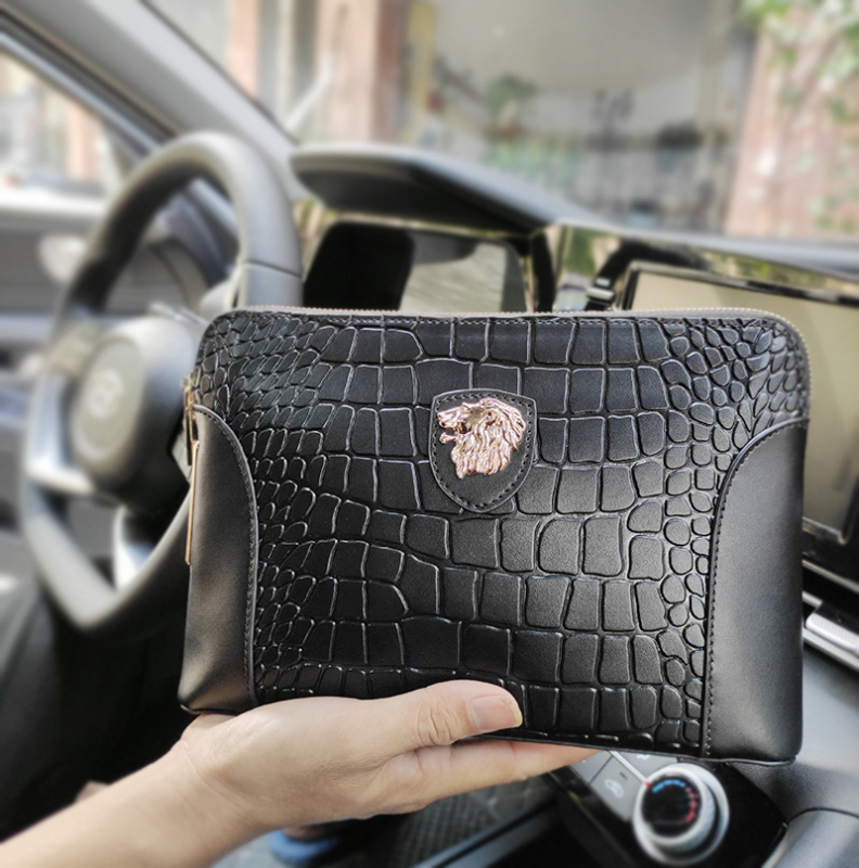 Muška kožna clutch torba s pametnim otključavanjem otiskom prsta, vodootporna i protiv krađe, geometrijski uzorak