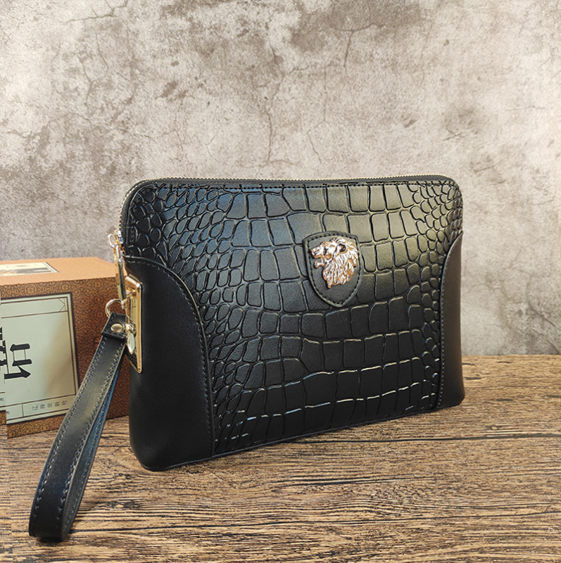 Muška kožna clutch torba s pametnim otključavanjem otiskom prsta, vodootporna i protiv krađe, geometrijski uzorak