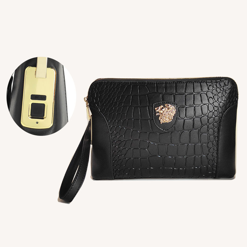 Muška kožna clutch torba s pametnim otključavanjem otiskom prsta, vodootporna i protiv krađe, geometrijski uzorak