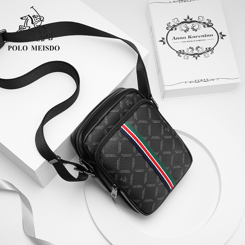 Férfi crossbody táska - PVC anyag, vízálló, csíkos mintázat, bélés valódi bőrrel, üzleti utazásokhoz