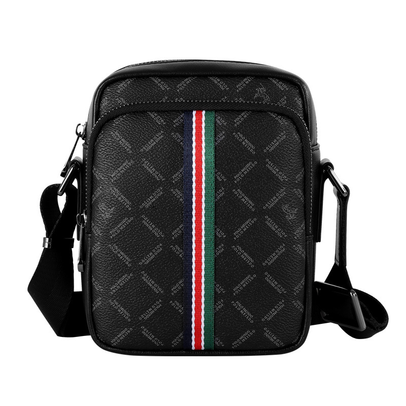 Férfi crossbody táska - PVC anyag, vízálló, csíkos mintázat, bélés valódi bőrrel, üzleti utazásokhoz