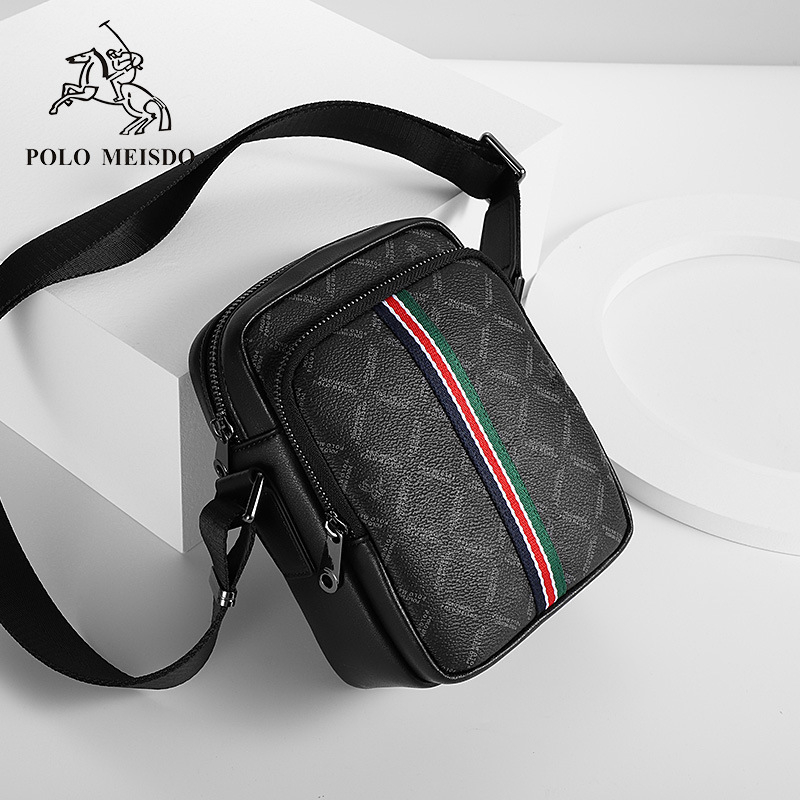 Férfi crossbody táska - PVC anyag, vízálló, csíkos mintázat, bélés valódi bőrrel, üzleti utazásokhoz