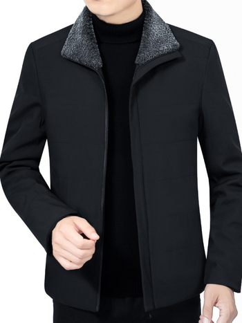 Férfi pamut töltött kabát gallérral, fleece-béléssel, cipzáras zárás, poliészter töltet