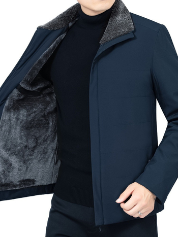 Férfi pamut töltött kabát gallérral, fleece-béléssel, cipzáras zárás, poliészter töltet