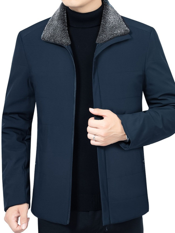 Férfi pamut töltött kabát gallérral, fleece-béléssel, cipzáras zárás, poliészter töltet