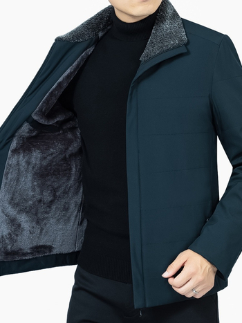 Férfi pamut töltött kabát gallérral, fleece-béléssel, cipzáras zárás, poliészter töltet