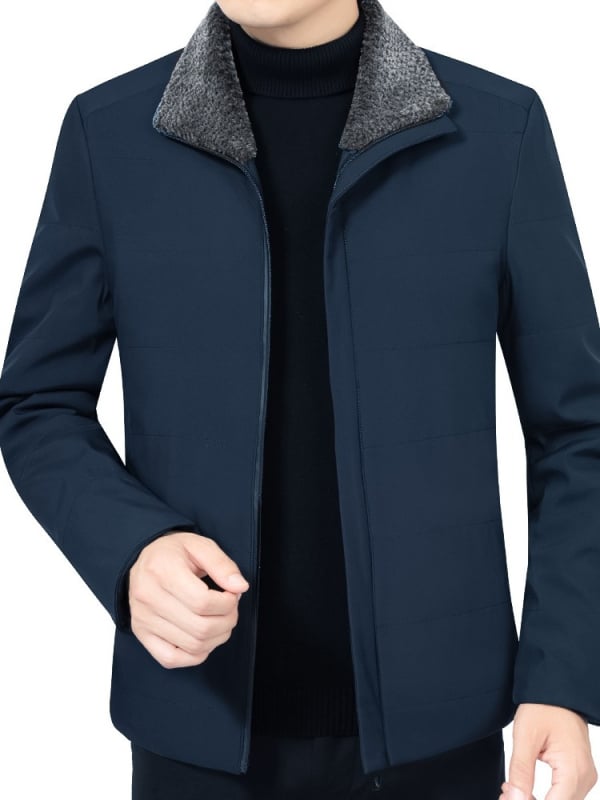 Férfi pamut töltött kabát gallérral, fleece-béléssel, cipzáras zárás, poliészter töltet