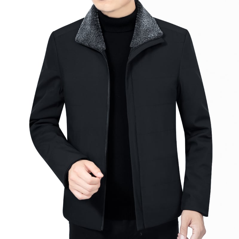 Férfi pamut töltött kabát gallérral, fleece-béléssel, cipzáras zárás, poliészter töltet