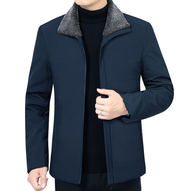 Férfi pamut töltött kabát gallérral, fleece-béléssel, cipzáras zárás, poliészter töltet