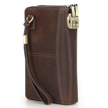 Férfi bőrtok RFID védelemmel, dupla cipzárral, csuklópánttal és jelszavas zárval – utazási útlevél-táska