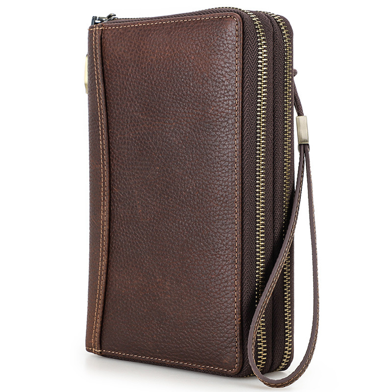 Férfi bőrtok RFID védelemmel, dupla cipzárral, csuklópánttal és jelszavas zárval – utazási útlevél-táska