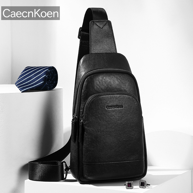 CaecnKoen férfi mellkas táska, városi egyszerű stílus, valódi bőr, napi használat