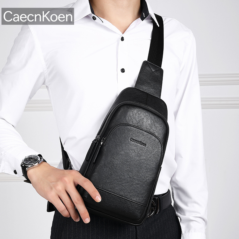 CaecnKoen férfi mellkas táska, városi egyszerű stílus, valódi bőr, napi használat