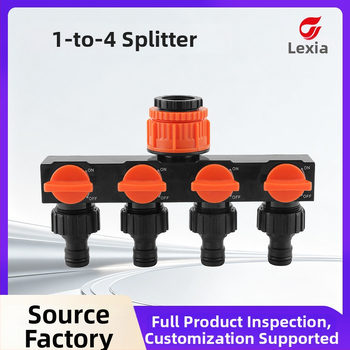 Lexia Διανομέας νερού κήπων με τέσσερις εξόδους και διακόπτη, είσοδος 1, έξοδοι 4, για εξωτερική άρδευση