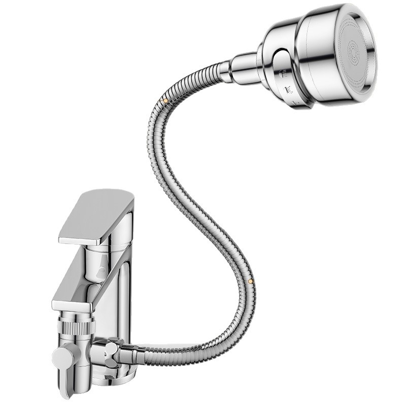 Univerzalni adaptor za slavinu umivaona s vanjskim produženjem za pranje kose, tijelo od legure, keramički disk ventil, dvostruka konstrukcija, radna temperatura 0–80°C, nazivni tlak 0,8 MPa