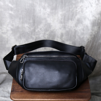 Muška prsna torbica od prave kože – prvi sloj teleće kože, gradski minimalistički stil, crossbody remen, poliester podstava