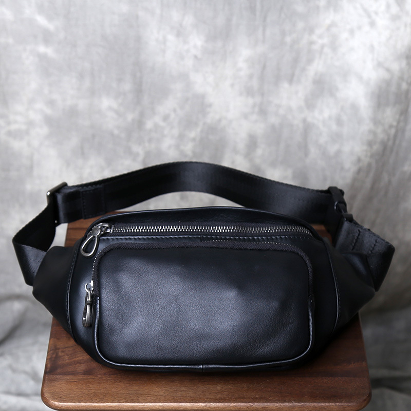 Muška prsna torbica od prave kože – prvi sloj teleće kože, gradski minimalistički stil, crossbody remen, poliester podstava