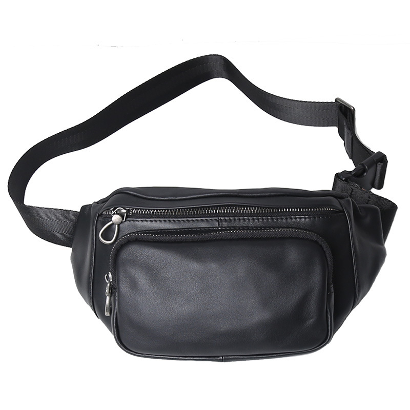 Muška prsna torbica od prave kože – prvi sloj teleće kože, gradski minimalistički stil, crossbody remen, poliester podstava