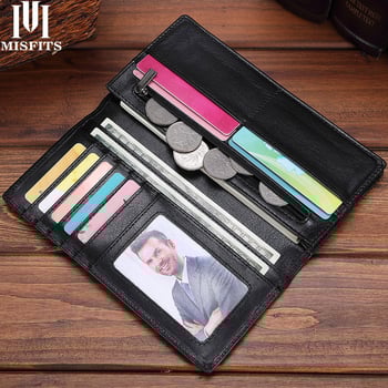 Férfi hosszú valódi bőrből készült pénztárca, felső réteg marhabőrből, modell 9024, poliészter-pamut belső, több kártyatartó rekesz