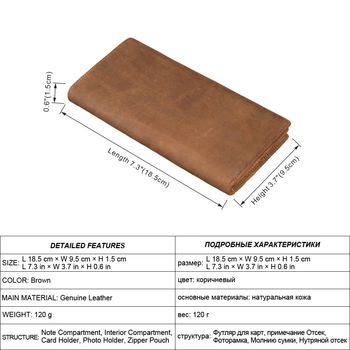 Férfi hosszú valódi bőrből készült pénztárca, felső réteg marhabőrből, modell 9024, poliészter-pamut belső, több kártyatartó rekesz
