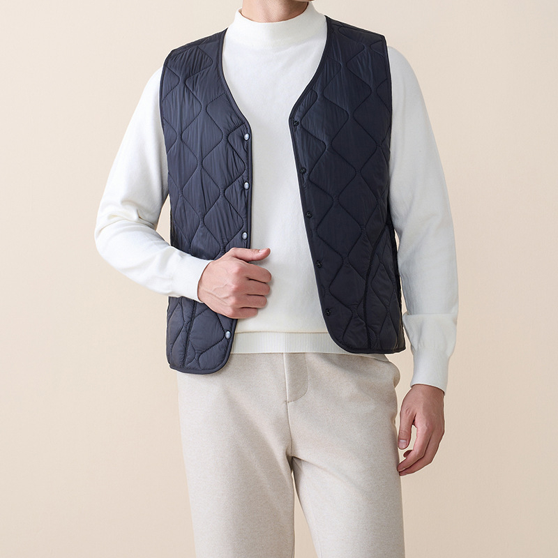 Lagana topla vuneno-nylon vest s prozračnom i vodootpornom podstavom, kopčanje sprijeda, tanak jesensko-zimski sloj
