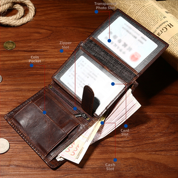 Muški novčanik s RFID zaštitom, od prave kože, više mjesta za kartice, vertikalni poslovni dizajn