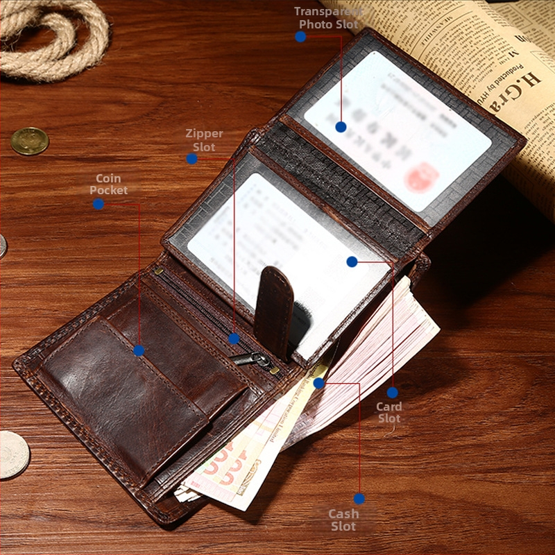 Muški novčanik s RFID zaštitom, od prave kože, više mjesta za kartice, vertikalni poslovni dizajn