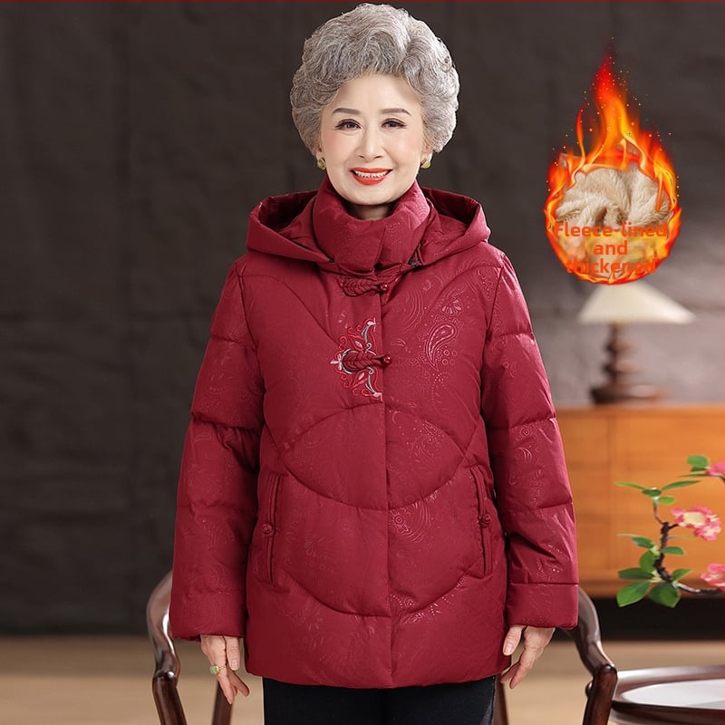 Paltonă damă cu glugă, căptușit cu puf imitatie mătase (Țesătura principală: poliester 30-50%; Umplutură: bumbac imitatie mătase)