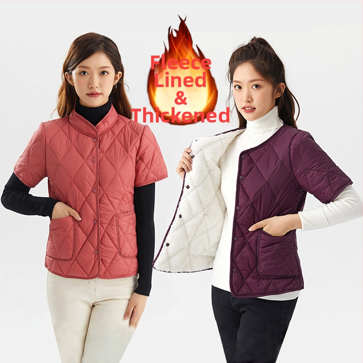 Dámska domáca vesta s výplňou Silk-Cotton, Chenille látka, obsah Spandexu, polo golier, bez rukávov, stredná hrúbka