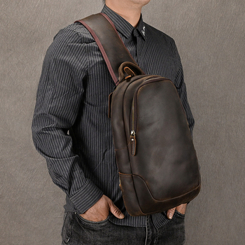 Muška torbica za prsa od prave kože, velika kapaciteta, crossbody stil (Materijal: prava koža; Prvi sloj teleće kože; Otporna na habanje; Podstava: poliester-pamuk; Model: 9452)