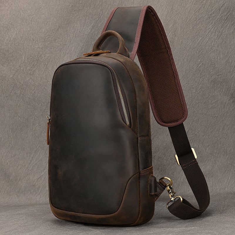 Muška torbica za prsa od prave kože, velika kapaciteta, crossbody stil (Materijal: prava koža; Prvi sloj teleće kože; Otporna na habanje; Podstava: poliester-pamuk; Model: 9452)