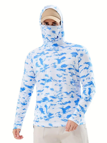 Muška kamuflažna majica s kapuljačom, zaštita od sunca i brzo sušenje, prozračan Ice Silk materijal, za vožnju biciklom i ribolov.