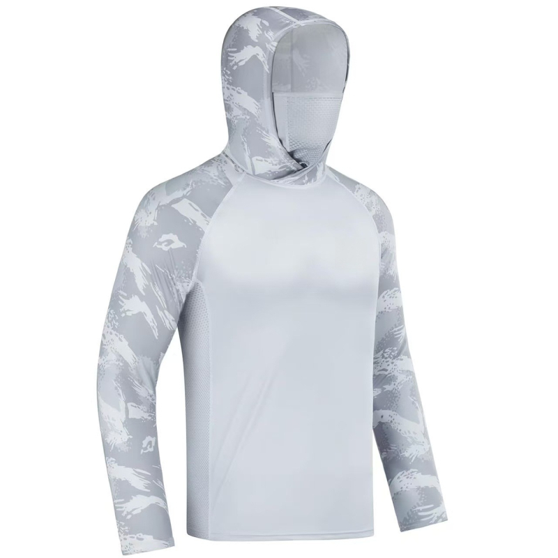 Muška kamuflažna majica s kapuljačom, zaštita od sunca i brzo sušenje, prozračan Ice Silk materijal, za vožnju biciklom i ribolov.