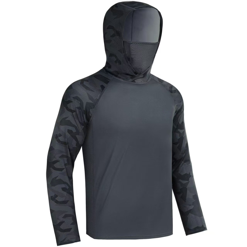 Muška kamuflažna majica s kapuljačom, zaštita od sunca i brzo sušenje, prozračan Ice Silk materijal, za vožnju biciklom i ribolov.