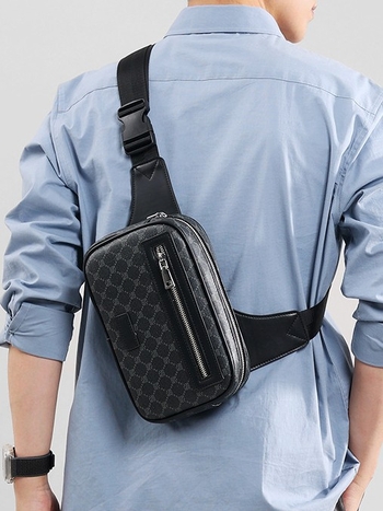 Muška torbica za prsa, urban stil jednostavnosti, PU materijal, geometrijski uzorak, podstava od poliestera, prozračna i otporna na habanje