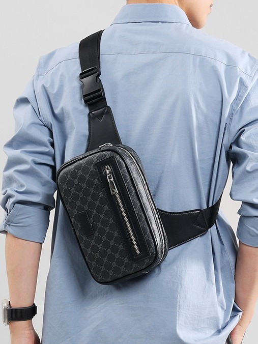 Muška torbica za prsa, urban stil jednostavnosti, PU materijal, geometrijski uzorak, podstava od poliestera, prozračna i otporna na habanje