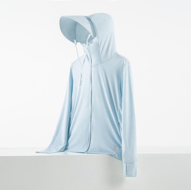 Vanjska jakna s odvojivom kapuljačom, UV zaštita, prozračni ice silk materijal, 93% poliester, 7% spandex, prednji zip i džepovi s zipovima