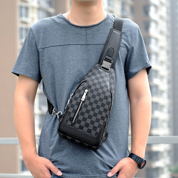 Dusen Kangaroo Muška torba za prsa - PVC, karirani uzorak, Model 6022, crossbody, gradski stil