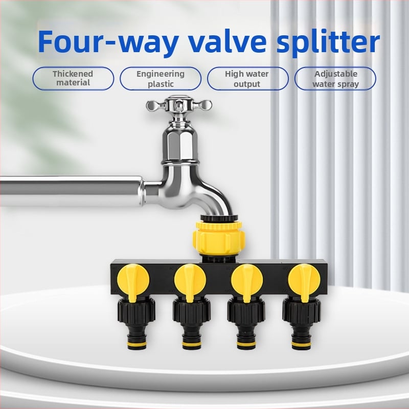 Четиристранен водоразпределител с превключвател и бърз конектор, вход 1, изходи 4, за селскостопанско напояване