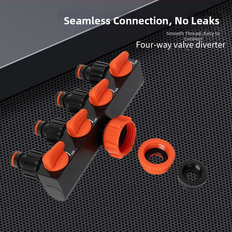 Štvorkanálový rozdeľovač vody so spínačom a rýchlym pripojením, vstup 1, výstupy 4, pre poľnohospodárske zavlažovanie