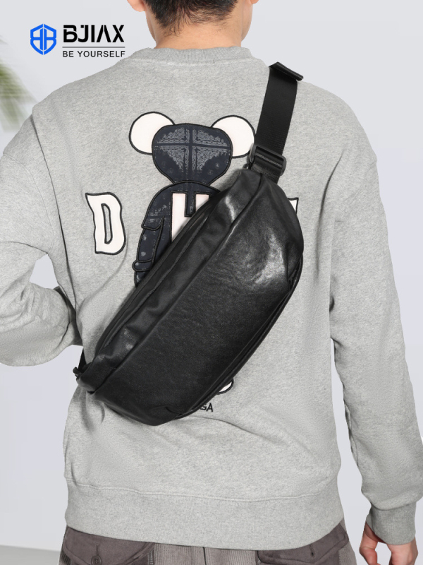 Muška kožna crossbody torba velikog kapaciteta, urbanog jednostavnog stila, koža prvog sloja, vodootporna, Bjiax brend, podstava poliester