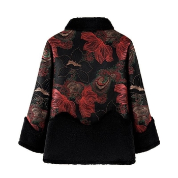 Bavlnený zateplený kabát s kožušinovým golierom, dlhý strih, extra dlhé rukávy, tkanina hodvábovo-pamäťová