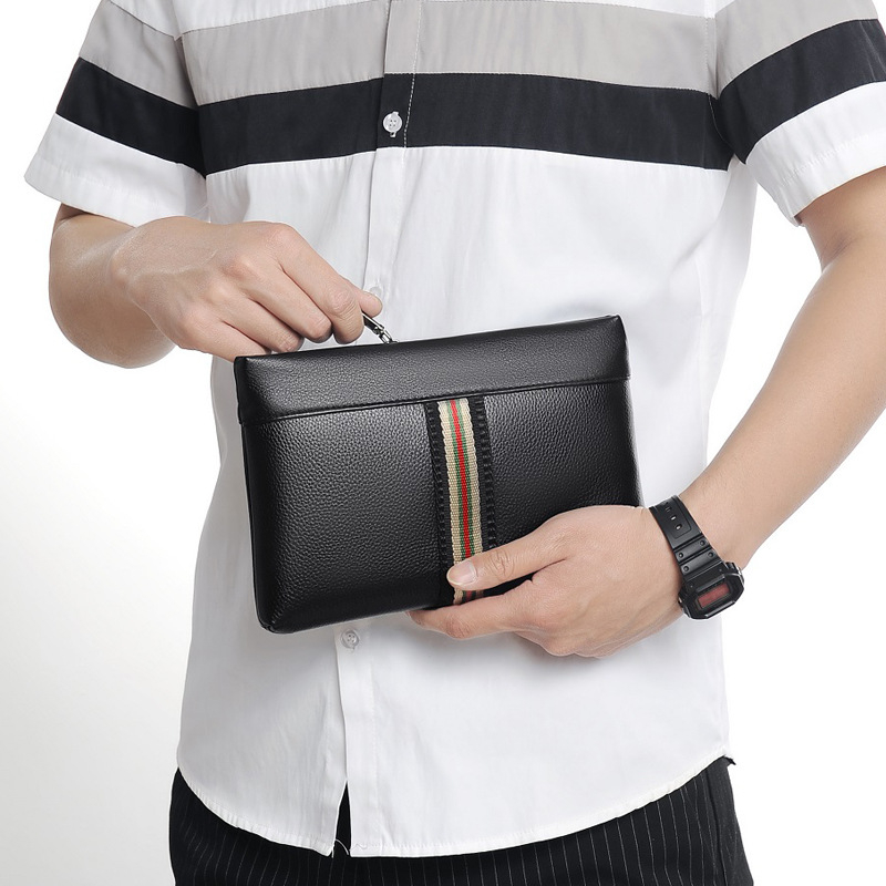 Muška clutch torbica od PU kože, gradski stil, jednobojni uzorak, podstava od poliestera, brend junzidaishu