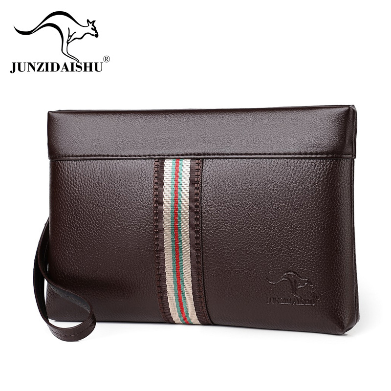 Muška clutch torbica od PU kože, gradski stil, jednobojni uzorak, podstava od poliestera, brend junzidaishu