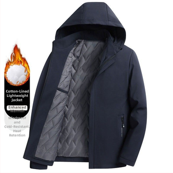 Παλτό με επένδυση από βαμβάκι για άνδρες, με κουκούλα, μεσαίου μήκους, Κορεατικό στυλ (Στυλ: Κορεατικό στυλ; Γέμισμα: Βαμβάκι; Πάχος: Παχύ; Κουκούλα: Ναι; Κούμπωμα: Μονή σειρά κουμπιών)